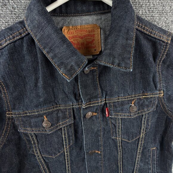 Levis Denim Jacket Boys Size Medium Blue Dark Wash Metal Buttons Classic Cotton - Picture 2 of 15